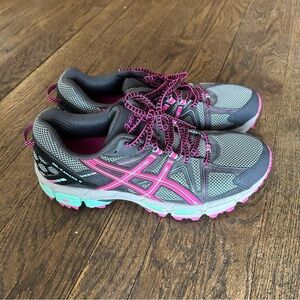 Asics Gel-Kahana 8 Trail Running Shoes Gray/Pink/Green Women's Sz 10.5